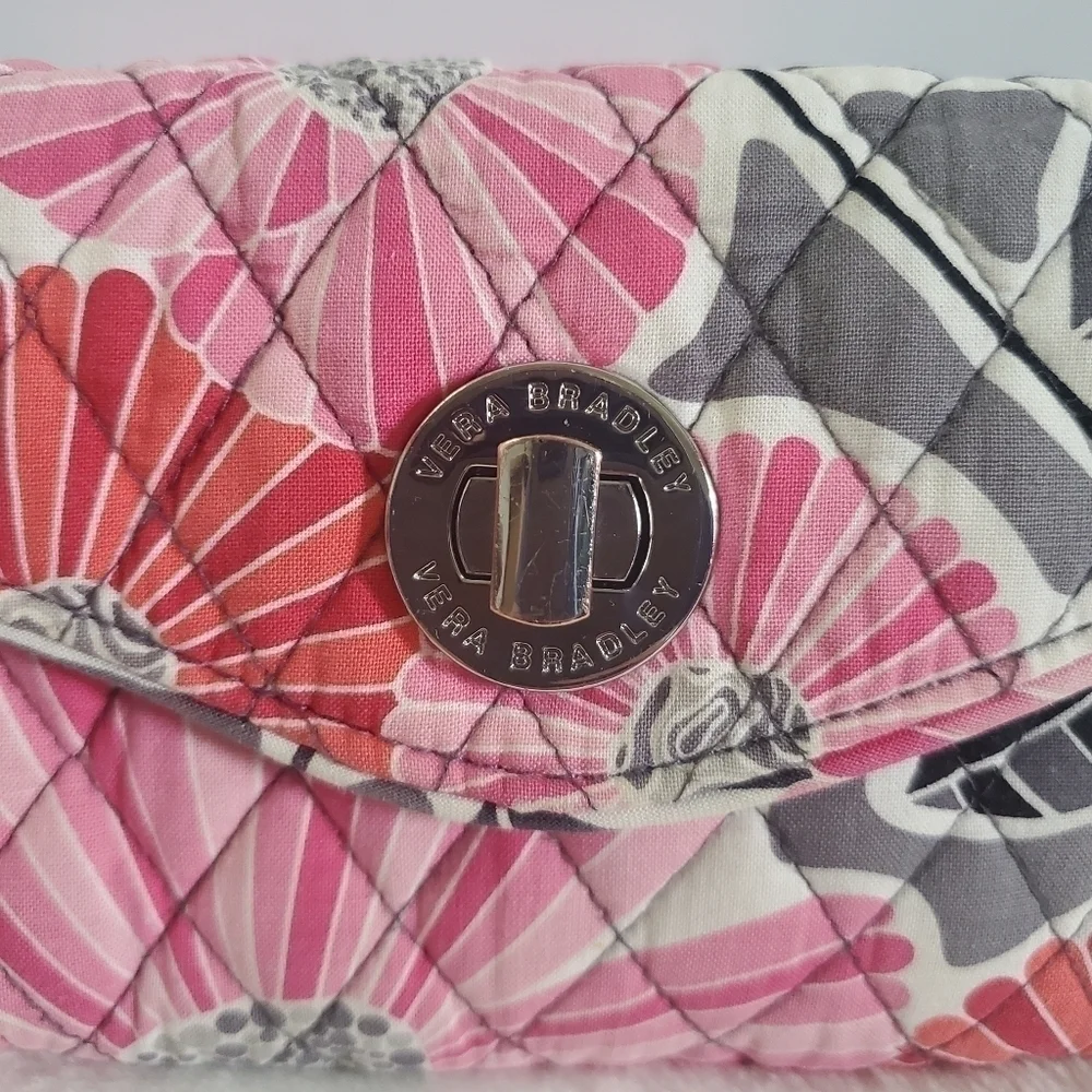 Vera Bradley Retired Cheery Blossoms Floral Pink Orange Gray Wristlet Wallet